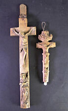 -  2 antike Buxbaum KRUZIFIXE - Reliquienkreuz und Rosenkranz-Kreuz