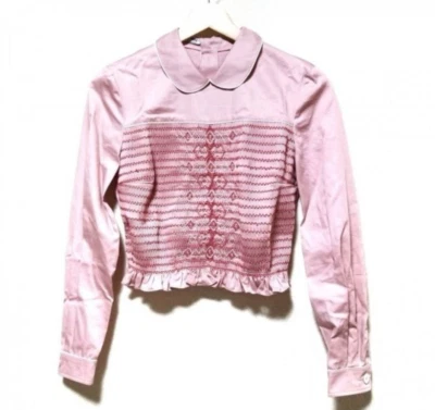 Camisa Miu Miu Rosa con Volantes Manga Larga Rayas Botón Recortada Talla 38 M Usada Foto 1 de 3