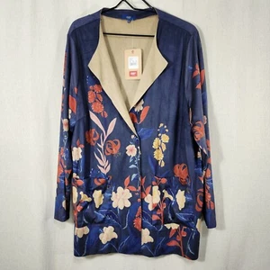 Cotton Traders Longline Jacket Sz 22 Lagenlook Boho Floral Open Front Cardigan - Picture 1 of 15