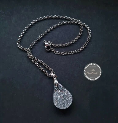 Collana donna catenina acciaio inox e ciondolo resina a goccia brillantini - Immagine 1 di 3