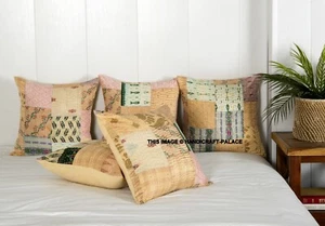 5 PC Indian Kantha Cushion Cover Home Decor Silk Patchwork Handmade 40" Pillow - Picture 1 of 4