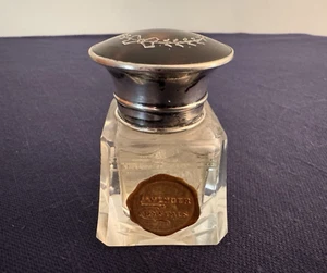 Cut Glass Scent or Perfume Bottle Sterling Silver Inlay Top with Faux Tortoise - Picture 1 of 11