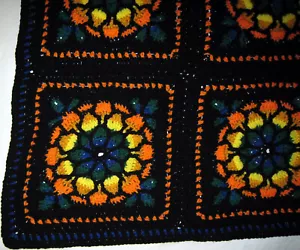 STAINED GLASS Handmade CROCHET Quilt COUCH Lap BED BLANKET vtg AFGHAN Knit THROW - Picture 1 of 10