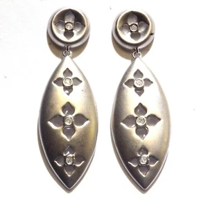 925 Sterling Silver .10ct SI3-I1 H diamond dangle flower designer earrings 9.4g - Picture 1 of 6