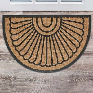 Alfombrilla de puerta exterior Sunburst de coco y goma 24"" X 36", medio redondo, natural - Imagen 1 de 5