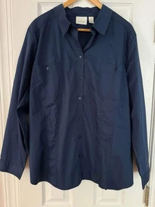 CHICO'S Size 4 (XXL) Navy Blue Long-Sleeve Button Up Blouse w/ Pockets - Bild 1 von 3