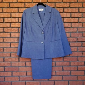 Le Suit 2 Piece Pant Suit Plus Sz 20W Blue Lined 2 Button Blazer Slacks 41 x 30 - Picture 1 of 24