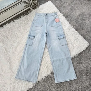JustFab MID RISE WIDE LEG CARGOS - SLUB STRETCH DENIM. Size 14. New. - Picture 1 of 10