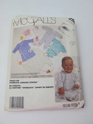 MCCALLS PATTERN 2569 ~ BABY GOWN PJs BOOTIES BIB BONNET ~ SIZE NB - S *CUT (L) - Image 1 of 4