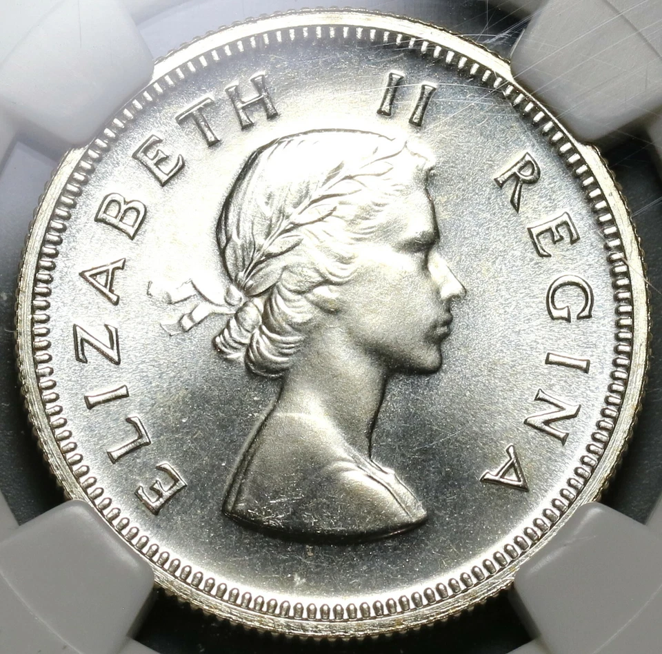 1954 NGC PF 65 South Africa Proof 2 Shillings Florin Silver Coin 3.2k (19100704C - Image 1 of 4
