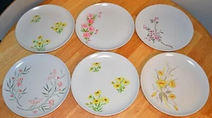 Set of 6 Vintage Melamine Dinner Plates Flower Designs 9 3/4 Inch Floral Retro - Picture 1 of 24