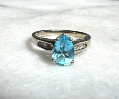 ANILLO TOPACIO ORO BLANCO Y DIAMANTES TALLA 7 Foto 1 de 4