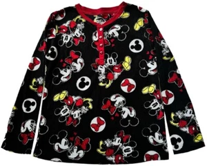 Disney Fleece Shirt Girls Medium Black Characters Allover Print Lounge L-Sleeve - Picture 1 of 11
