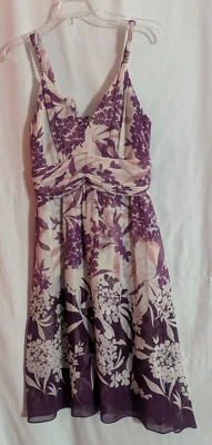 Vestido midi calce y acampanado y seda floral púrpura DONNA RICCO talla 8 y2k Foto 1 de 4