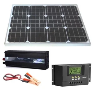 KIT FOTOVOLTAICO PANNELLO SOLARE 12v 50w PWM INVERTER 2000w REGOLATORE 12/24 - Foto 1 di 1