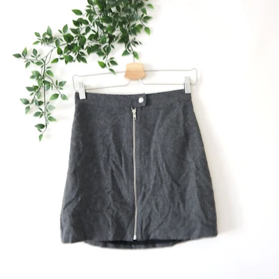 Saia feminina Madewell estúdio com zíper cinza forrada mistura de lã tamanho 00 - Imagem 1 de 4
