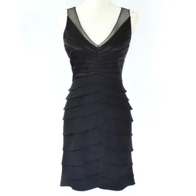 Nuevo Vestido Chetta B Sherrie Bloom Peter Noviello Mujer 100% Negro Seda Talla 6 Foto 1 de 4