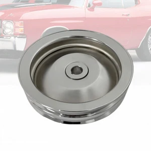SB/BBC 350 354 Saginaw Power Steering Pump Pulley 2 Groove V-Belt Keyway Chrome - Picture 1 of 5