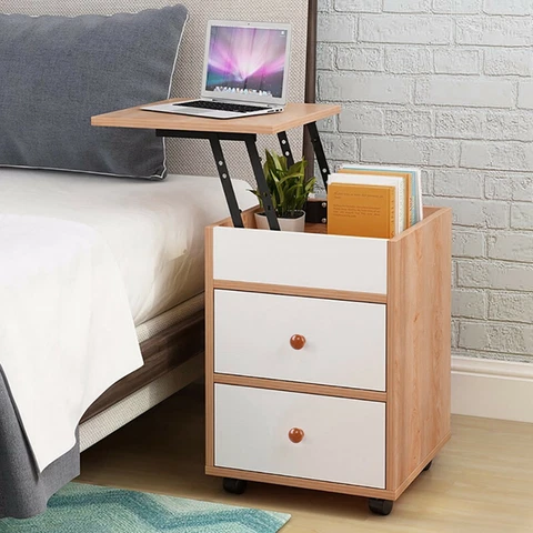 2 Drawers Nightstand Storage Wood End Table Bedside Organizer Modern Bedroom Cover