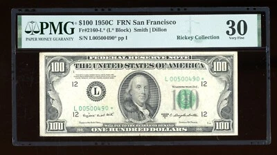 DBR 1950-C $100 FRN San Francisco STAR Fr. 2160-L* PMG 30 Serial L00500490* - Image 1 of 2