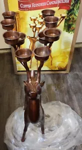 Copper Reindeer Candelabra Candle Holder Holiday Christmas 19.5" Made In India - Picture 1 of 18