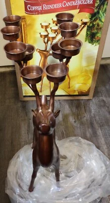 Copper Reindeer Candelabra Candle Holder Holiday Christmas 19.5" Made In India - Image 1 of 4