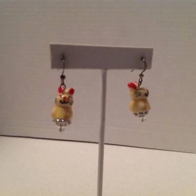 Silver Tone Yellow Ceramic Bunny Dangle Pierced Earrings 1 1/2" - Image 1 of 2