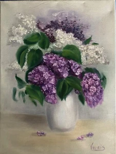 Original Hand Paint Oil Painting on the Canvas "Lilac in the white Vase" 12x16" - Picture 1 of 5