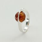 Size 9 - Cognac / Brown Round Baltic Amber Ring - 925 Sterling Silver #4020