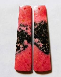 99.25 Cts Natural Rhodonite Drilled Cabochon Match Pair Gemstone 54X14.3MM - Picture 1 of 3