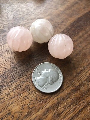 Antiguo Stock Genuino Tallado Cuarzo Rosa Piedra Calabaza Cuentas Lote De 3 20mm Foto 1 de 4