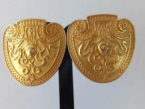 Karl Lagerfeld Vintage Gold Medusa Shield Earrings. - Picture 1 of 12