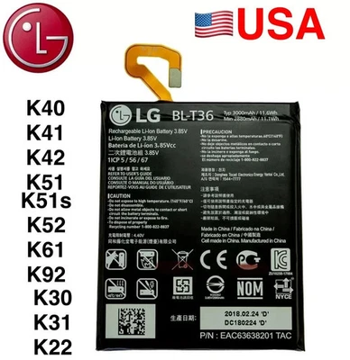 Battery Replacement For LG K22 K30 K40 K41 K42 K51 K51S K52 K61 K92 OEM - Image 1 of 2
