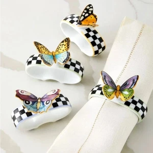 Juego de 4 servilleteros Mackenzie Childs mariposa toile NUEVO EN CAJA regalo - Imagen 1 de 5