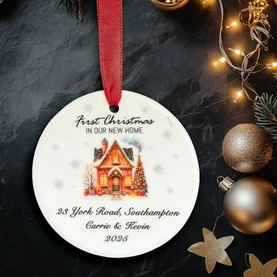 SPARROW SALE Personalised Christmas Bauble Our First Xmas In New Home Ceramic Family Gift