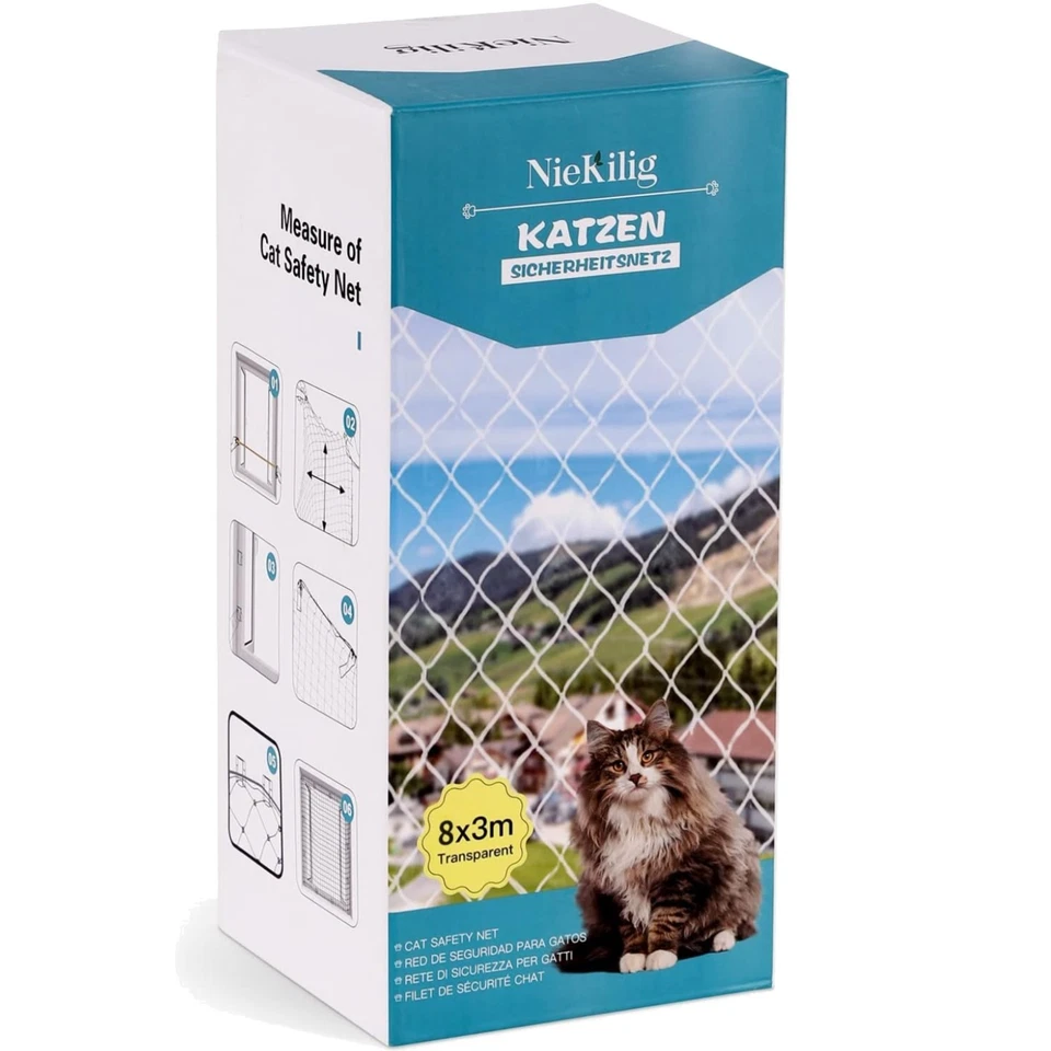 Katzennetz Balkon Katzenschutznetz Fenster ohne Bohren 8x3m Nylon - Bild 1 von 1