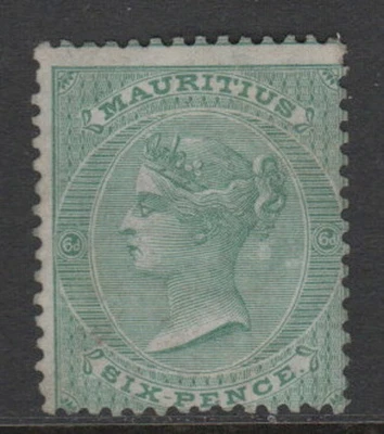 Maurtius 1865 6d Yellow Green Sc 37a MLH VF CV $300 - Image 1 of 2