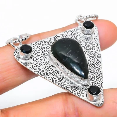 Ematite, Spinello Gemma Artigianale 925 Argento Sterling Ciondolo Gioielli 5.7cm - Immagine 1 di 4