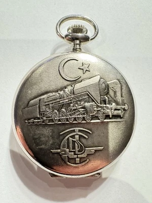 Taschenuhr Pallas Türkische Eisenbahnmotiv Swiss Made in voller Funktion ca.49mm - Bild 1 von 4