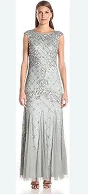 Adrianna Papell Beaded Godet Trumpet Gown in Silver/Grey [SZ 16] Mother Of Bride - Image 1 of 4