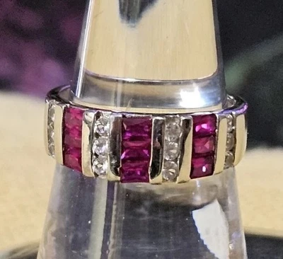 Lab Created Ruby, Cubic Zirconia, and Sterling Silver Size 7 Ring - Image 1 of 4