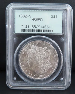 1882 S PCGS MS65 Proof Like Old Green Holder Morgan Silver Dollar - Image 1 of 2