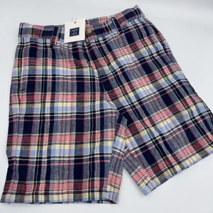 JANIE AND JACK Plaid Shorts Boys Size 8 Adjustable Waist Blue Pink Navy WITH TAG - Picture 1 of 9