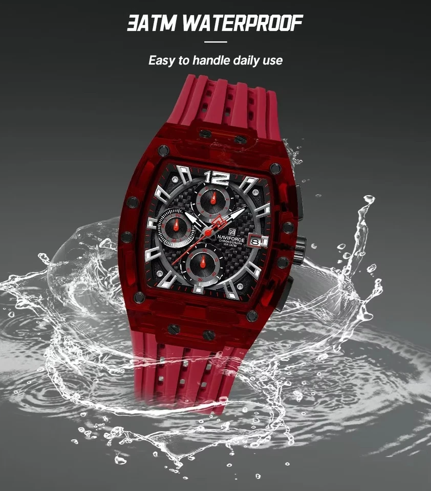 NAVIFORCE Chronograph Waterproof 30m Quartz Silicone Belt Casual Men Wristwatch - Image 1 of 1
