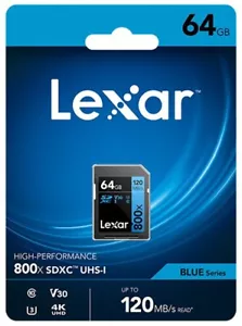 Lexar 64GB Blue SDXC SD Card Class 10 UHS-I U3 Memory Card 150MB/S 4K (UK) BNIP - Picture 1 of 24