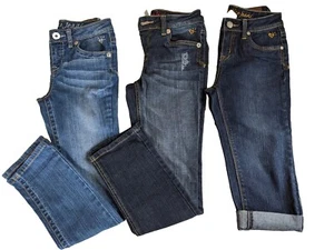 3X Justice Girls 10R Blue Denim Jeans Capris Distressed Dark Wash Set Of 3 - Picture 1 of 14