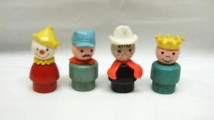 4 Vintage Fisher Price Little People Wood Figure Clown King Fireman Engineer - Picture 1 of 3