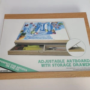 Adjustable art board oak color with storage drawer containing 2 compartments New - Picture 1 of 16