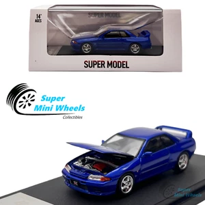 Super Model 1:64 Nissan Skyline GTR R32 Blue - Hood Can Open - Diecast Model - Picture 1 of 7