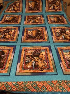 Native American Panels Homemade Full or Queen Size Quilt - Picture 1 of 2